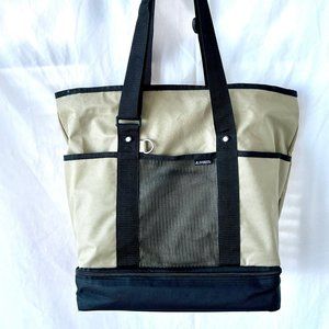 Deluxe Large Tote Bag by Everest, Tan & Black, Insulated Bottom, EC!
